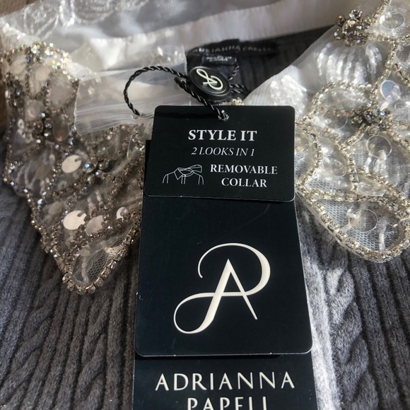 Adrianna Papell NWT Size L Heather Grey Long Sleeve Cardigan with Beaded Collar - Picture 10 of 11